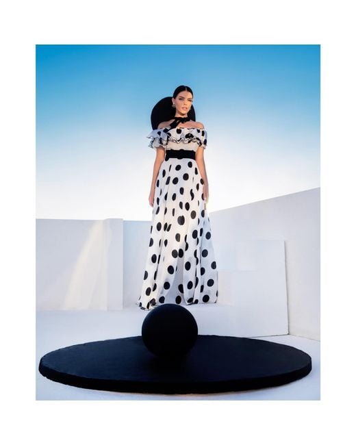 MATSOUR'I White Silk Dress Scarlett With Polka-Dot Print Maxi