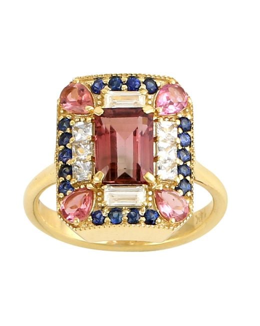 Artisan Pink Melon Tourmaline Cocktail Ring Yellow Gold Diamond Jewelry