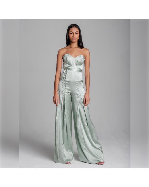 Imaatu Green Bund Mint- Silk Jumpsuit – Corseted Wide-Leg Silk Pants