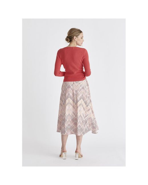 Paisie Asymmetric Hem Skirt In Pink, Red, Black & Cream