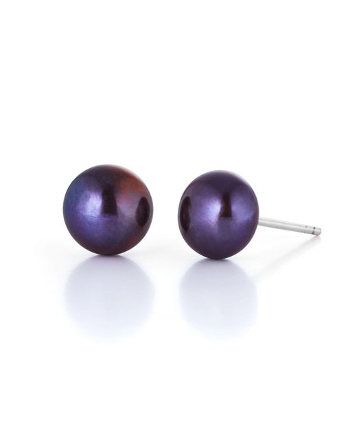 Nellou Jewellery Purple Peacock Large Pearl Button Stud Earrings