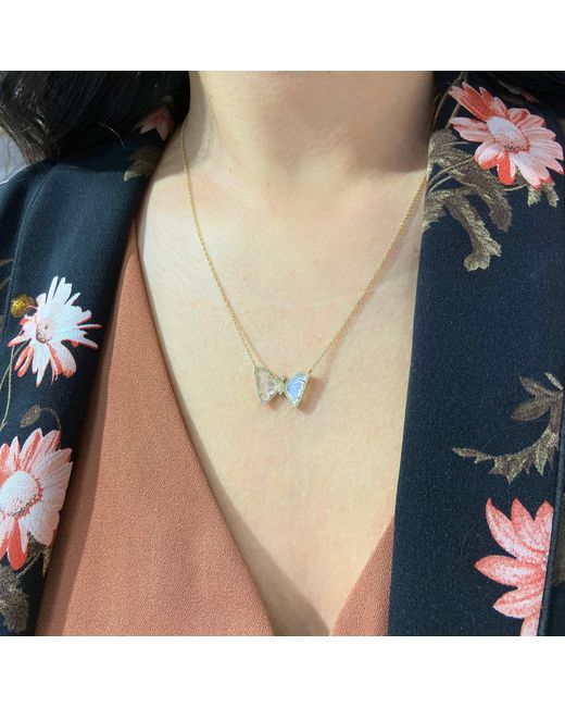 KAMARIA Metallic Mini Moonstone Butterfly Necklace With Diamonds