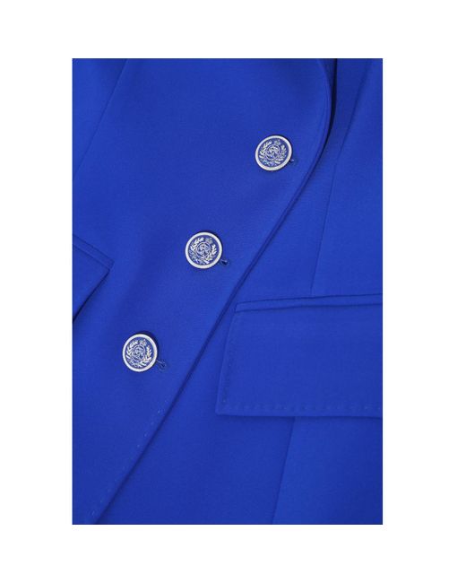 Femponiq Blue Asymmetric Double Breasted Tailored Blazer