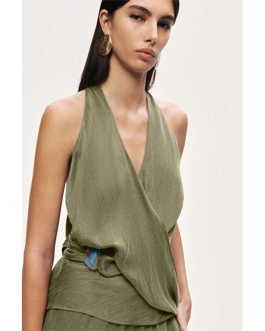 Nocturne Green Neutrals Asymmetric Halter Wrap Top