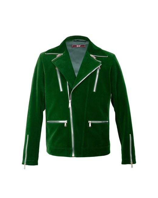 DAVID WEJ Green Washington Corduroy Biker Jacket for men