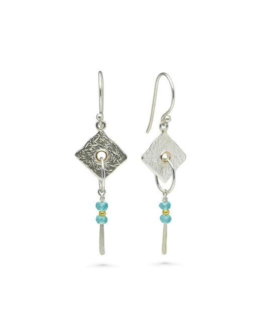 Isla Silver Metallic Drop Earrings With Textured & Apatite