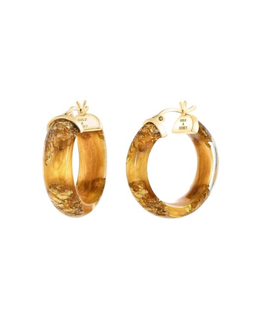 Gold & Honey Metallic 24K Leaf Huggie Hoop Earrings