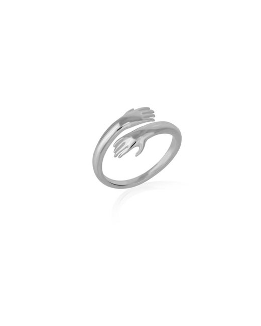 Spero London Metallic Hug Ring With Hands Sterling