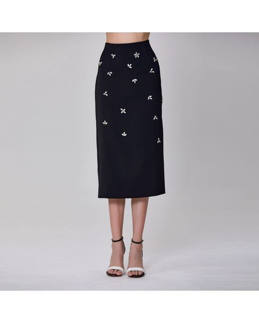 Smart and Joy Black Embroidered Pencil Skirt
