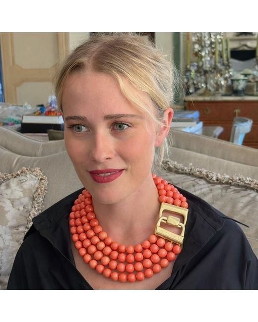 Michael Nash Jewelry Red Irena Four Strand Coral Resin Bead Nesting Necklace