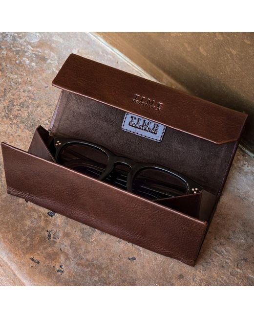Time Resistance Brown Foldable Leather Glasses Case For