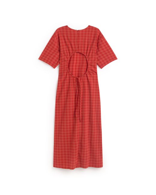 Thinking Mu Red Seersucker Long Dress With Back Opening Kina