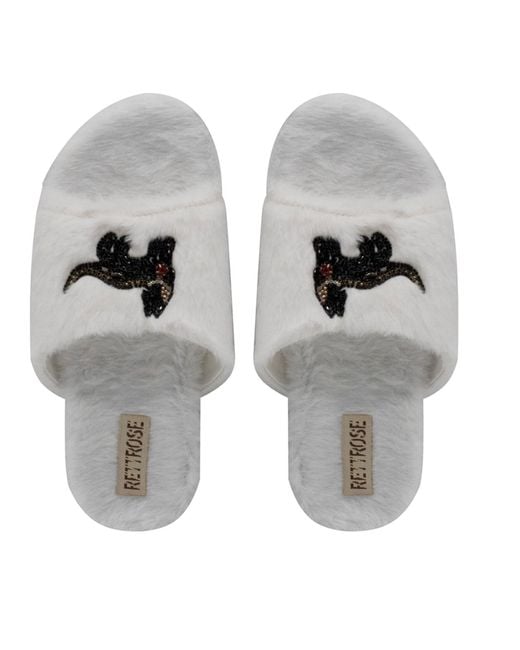 Rettrose Metallic Neutrals Callie Cream Luxury Plush Diamanté Embellished Handmade Slipper