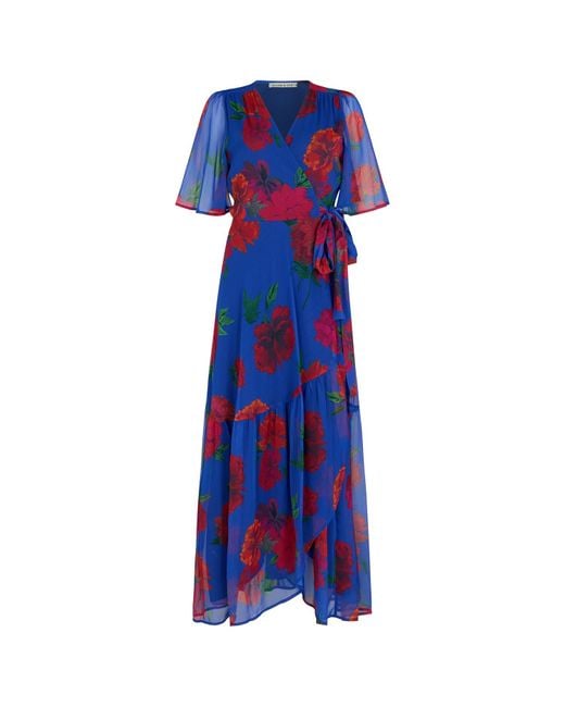 Hope & Ivy Blue The Nour Flutter Sleeve Maxi Wrap Dress With Tie Waist