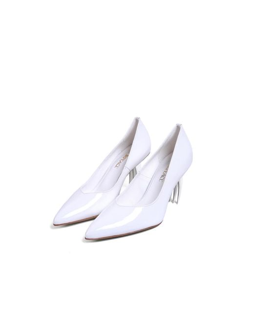 RIVERPEACE.CO White Pointed-Toe Patent Blade High Heels