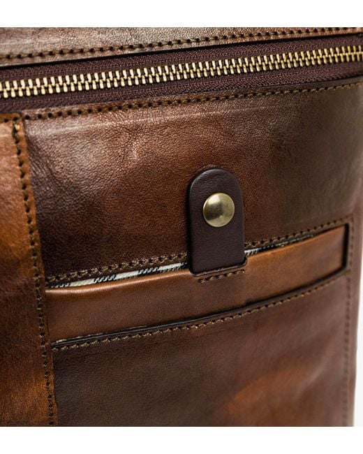 Time Resistance Brown Leather Briefcase Laptop Bag for men