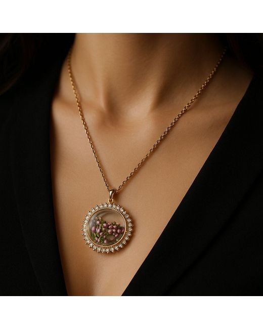 My Little Nature Metallic Handmade Plated Heather Necklace With Cubic Zirconia