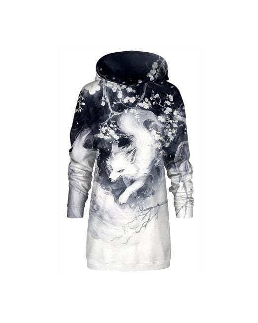 Aloha From Deer Blue Neutrals Ghost Fox Oversize Hoodie Dress