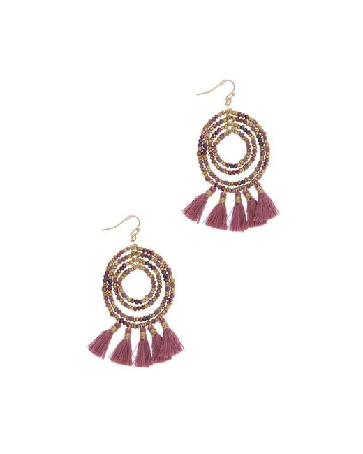Saachi Metallic Beaded Tassel Hoop Earrings