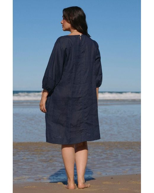 Adrift Clothing Blue Hazel Short Linen Shift Dress