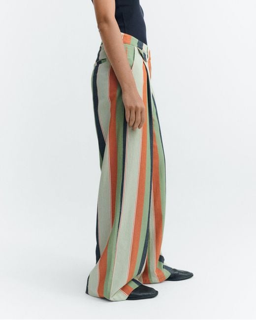 Thinking Mu White Wide Leg Low Rise Pants With Multicolored Stripes Pat