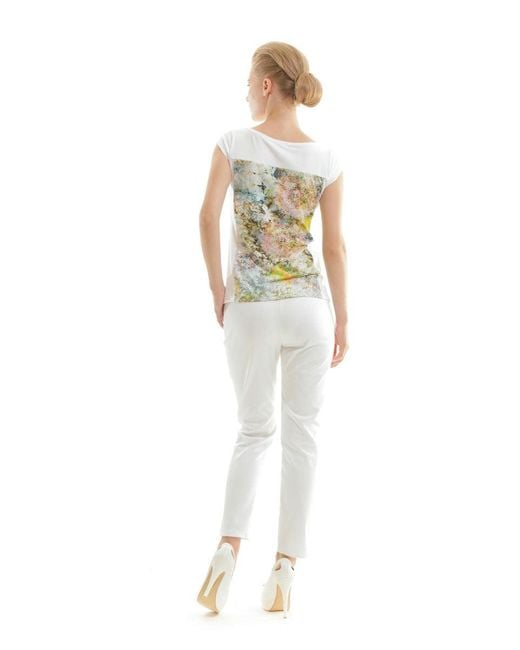 Conquista White Floral Print Boat Neck Top