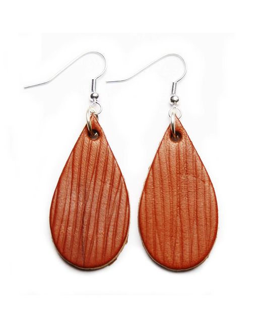 N'damus London Orange Auricle Textured Chestnut Leather Earrings