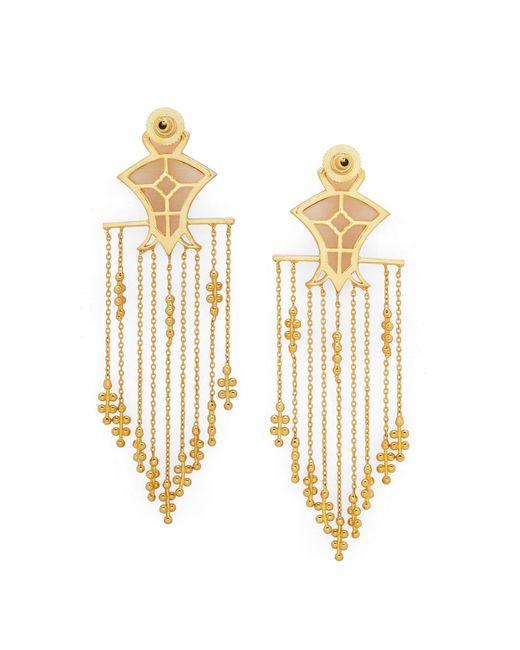 Dhwani Bansal Metallic Serai Chandelier Earrings With Mother Of Pearl