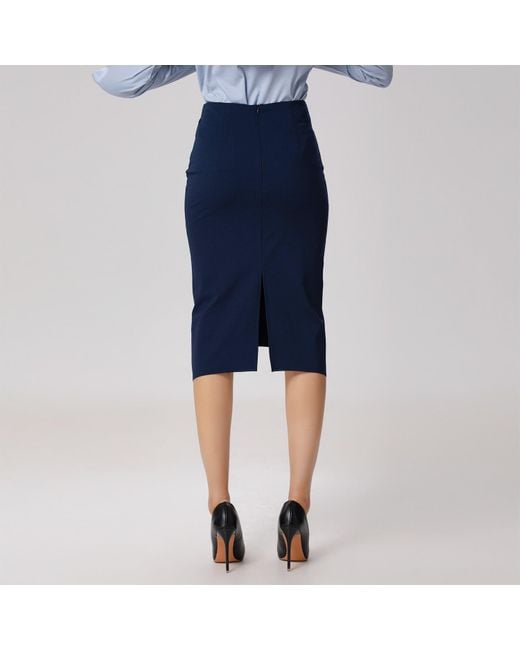 Smart and Joy Blue Asymmetric Structural Lines Skirt