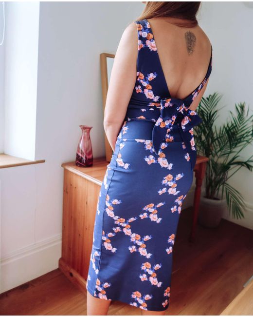Sophie Cameron Davies Blue Floral Midi Jersey Skirt