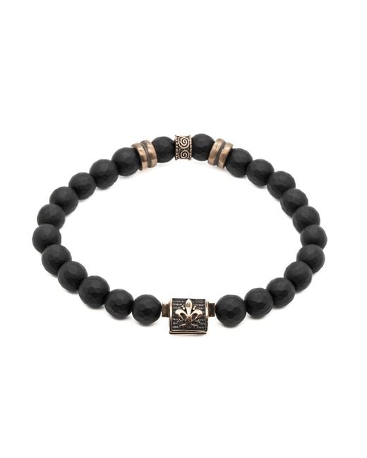 Ebru Jewelry Black Onyx Fleur De Lis Beaded Bracelet for men