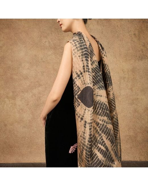 Silk and Bears Metallic Natural Sand & Charcoal Burst Habotai Silk Scarf – Hand-Dyed Mulberry Silk