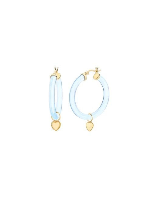 Gold & Honey Blue Heart Charm Hoop Earrings