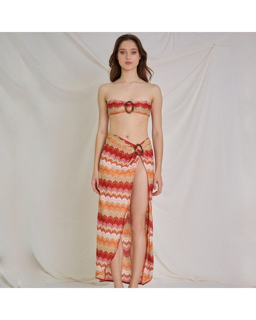 Aulala Paris Orange Sunset Waves Broderie Beach Sarong