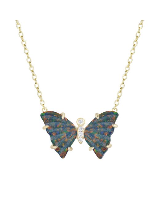 KAMARIA Blue Opal Butterfly Necklace With Prongs