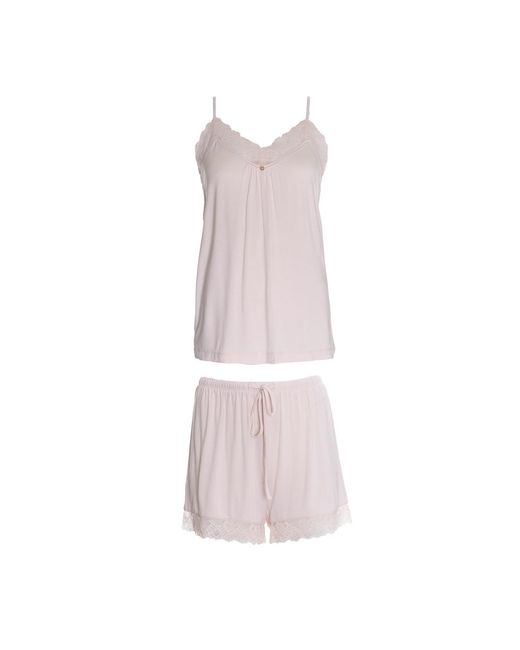 Pretty You London Pink Bamboo Lace Cami Short Pyjama Set In Powder Puff