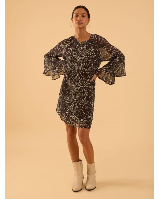 Rose & Nancy Black Freya Print Flute Sleeve Mini