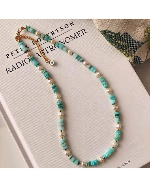Angel Barocco Blue Freshwater Pearl Shell Beaded Choker Necklace
