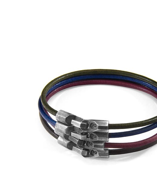 Anchor and Crew Azure Blue Talbot Silver And Round Leather Bracelet for men
