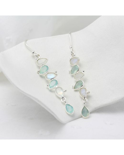 Isla Silver Multicolor Moonstone & Aqua Chalcedony Drop Earrings