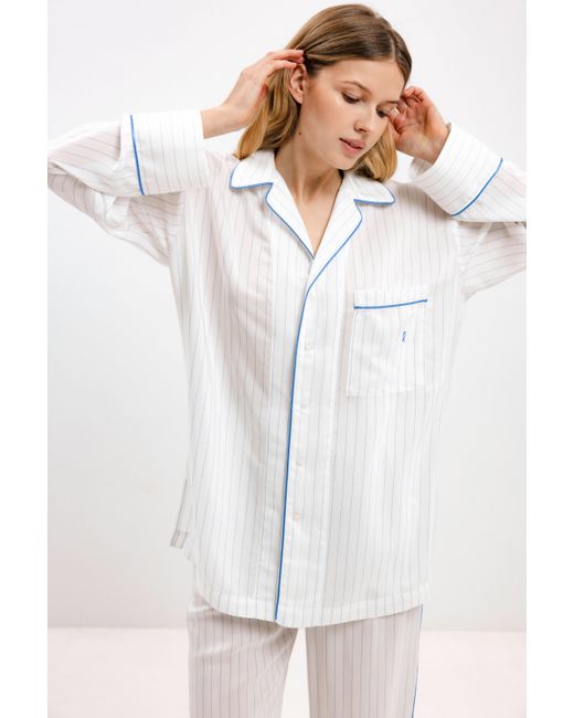 InAvati White Pyjama Shirt With Stripes And Long Sleeves