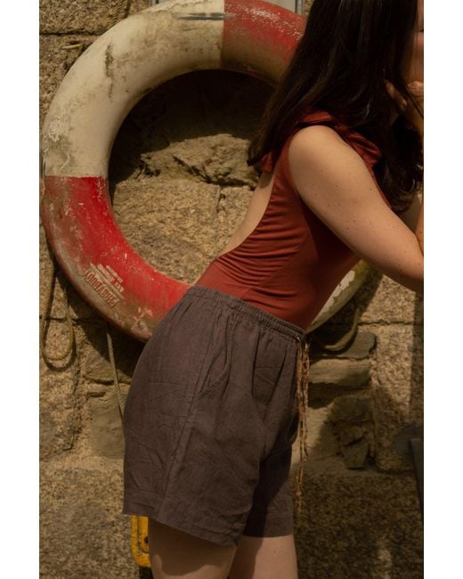Solpardus Purple Atti Umber Linen Shorts
