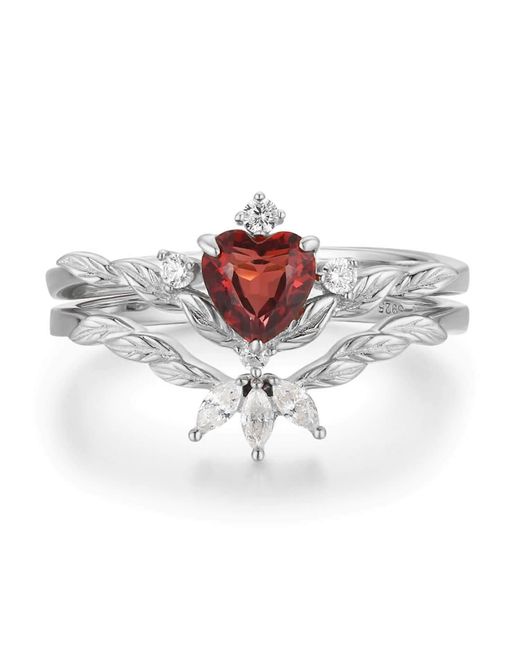 Azura Jewelry New York White Flaming Heart Mozambique Garnet Vermeil Ring Set