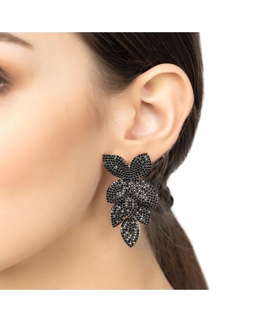 Latelita London Petal Cascading Flower Earrings Gold Black Cz