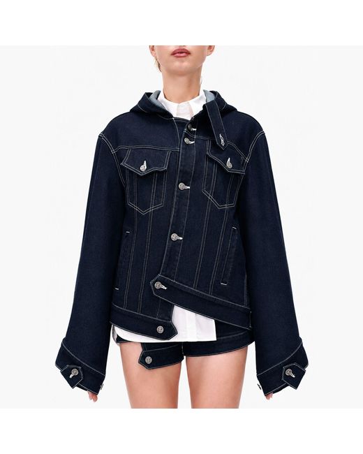 Gao Republic Gray Jacket Hooded Asymmetric Panelled Denim
