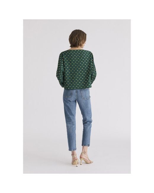 Paisie Green Foil Print Boat Neck Top