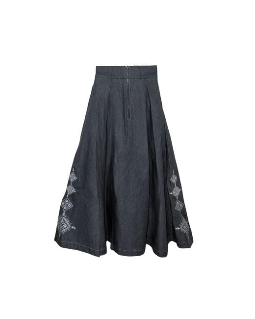 L2R THE LABEL Blue Dark Embellished Emberloom Denim Maxi Skirt