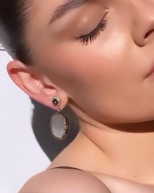 Crystals and Co Metallic Cabochon Single Drop Earrings