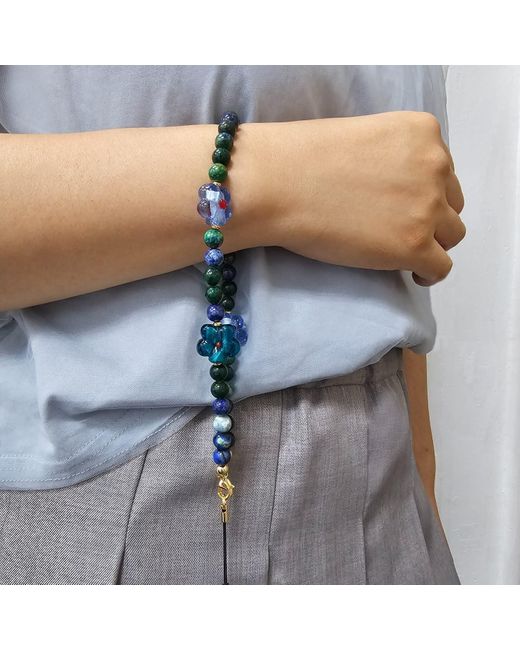 Farra Blue Phoenix Lapis Gemstone With Flowers Phone Semiprecious Stone Strap