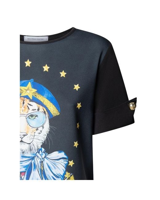 The Extreme Collection Blue Printed T-Shirt With Buttons